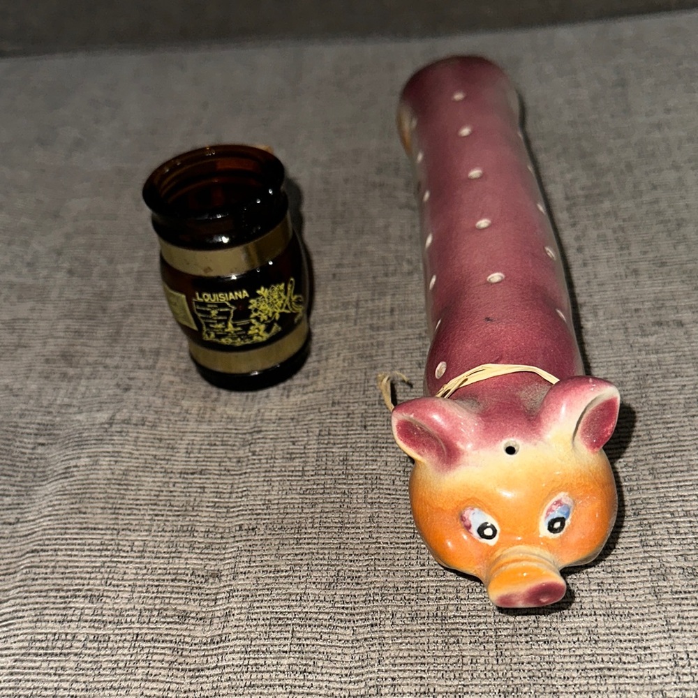 Vintage Kitsch Lot Pig and Louisiana Glass Toothpick Holders (mid-Century)